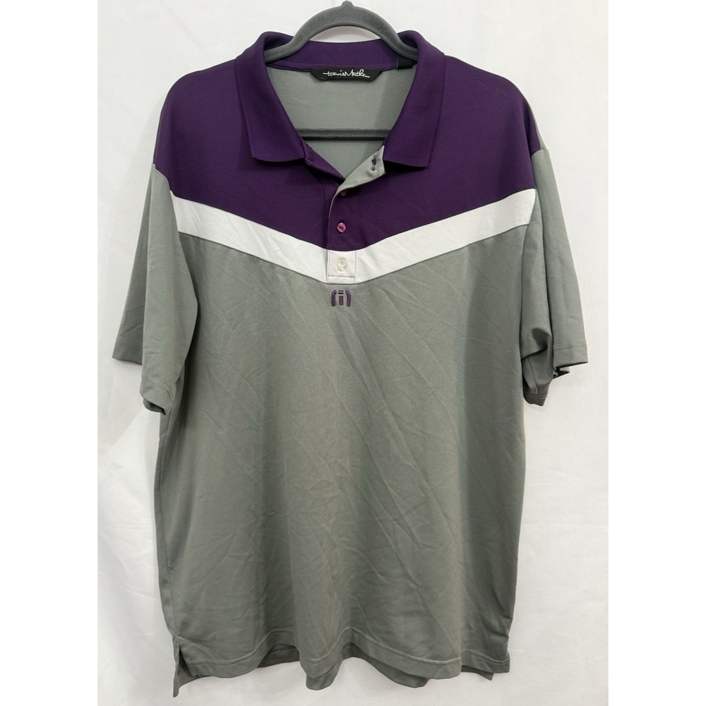 Travis Mathew Polo Shirt Mens XL Purple Gray‎ Striped Golf Short Sleeve